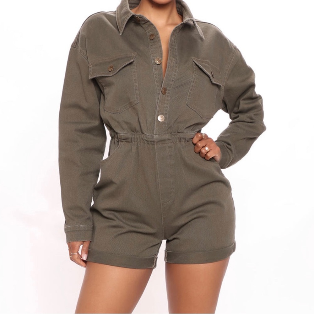 Olive Denim Romper